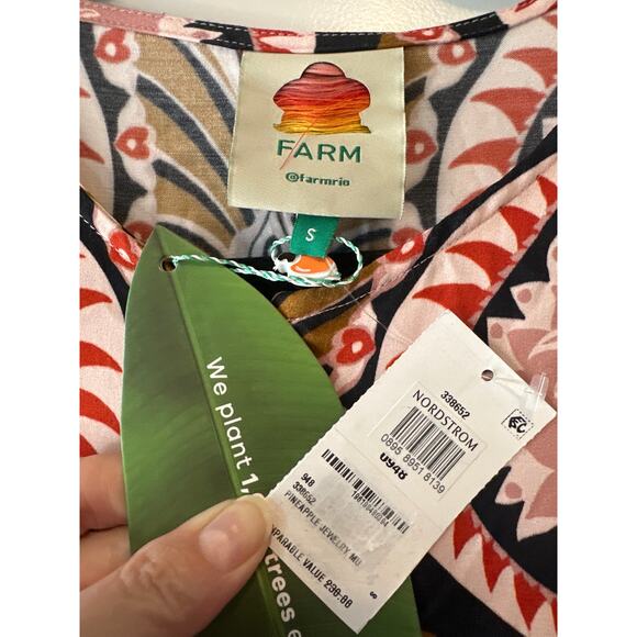 Farm Rio NWT Pineapple Jewelry Midi Dress Brown Pink Print Size Small - Picture 5 of 12